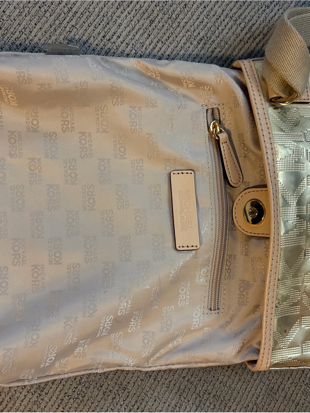 Michael Kors Slim Shiney Gold Crossbody With Canvas Strap - Picture 3 of 16